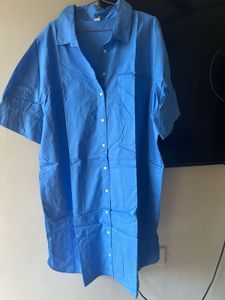 Stylish Blue Button-Up Shirt Dress