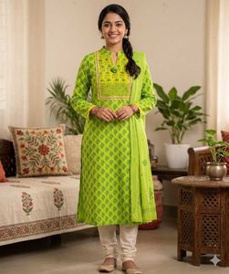 Vibrant Green Block Print Kurta
