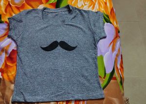 Grey crop top with Moustache Graphic
