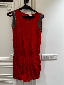 Orange Embellished Sleeveless Jumpsuit