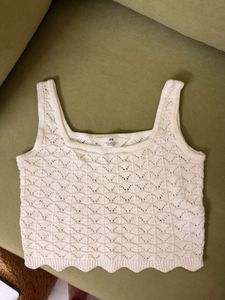 Cream Crochet Knit Tank Top
