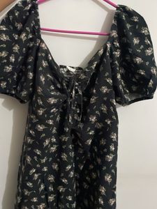 Black Floral Puff Sleeve Dress