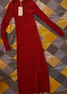Red Ribbed Midi Dress