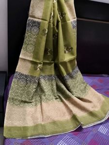 Handloom Black print Chanderi Silk Saree