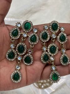 Elegant Green Stone Dangle Earrings