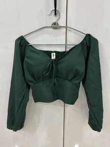 Trendy Green Smocked Crop Top