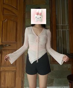 Sheer Bell Sleeve Tie-Front Top