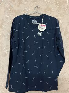 Comfortable Navy Blue Printed Long Sleeve Top
