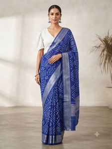 Vibrant Royal Blue Bandhani Saree