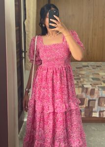 Pink Floral Tiered Maxi Dress