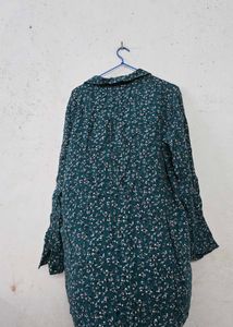 Green Floral Print Shirt Dress