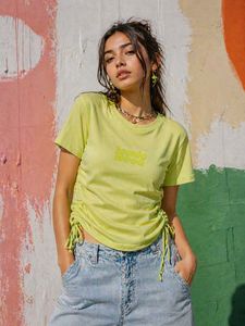 Neon Ruched Drawstring T-Shirt
