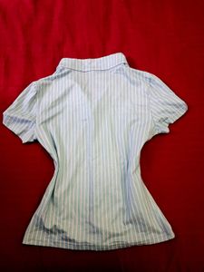 Light Blue Striped Button-Up y2k Shirt