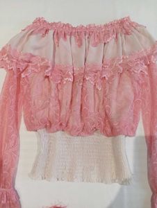 Pink Lace Off-Shoulder Top