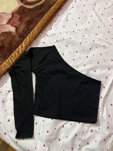 Trendy Black One Shoulder Top | Long Sleeve Crop T