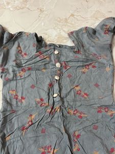 Grey Floral Print Kurta