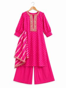 Pink Leheriya/Bandhej Kurta Set W/ Dup
