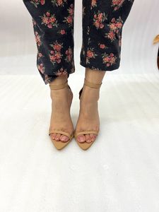 Beige Tie Up Heels