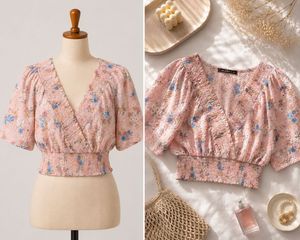 Zudio Floral Smocked Cropped Top