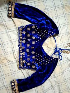 Blue Velvet Embellished Blouse