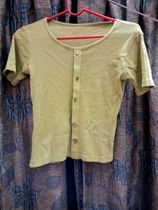 Light Green Button-Up Crop Top