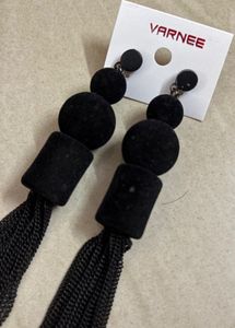 Black Velvet &amp; Chain Tassel Earrings Varnee Blac