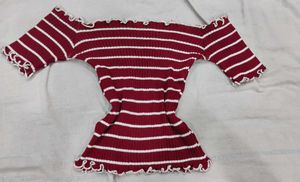 Maroon Striped Off-Shoulder crop Top