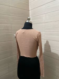 forever 21  Tan Ribbed Long Sleeve Crop Top