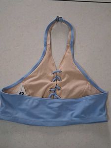 M Blue Lace-Up Halter Bikini Top