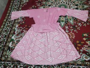 Stylish Pink Cotton Skirt Set