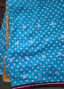 Stunning Blue Saree with Polka Dots 6