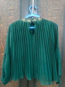 Emerald Green Pleated Sheer Top