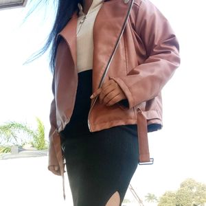 Brown Faux Leather Biker Jacket