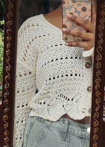 White Crochet Knit Cardigan