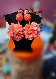 Stunning Coral Floral Statement Earrings