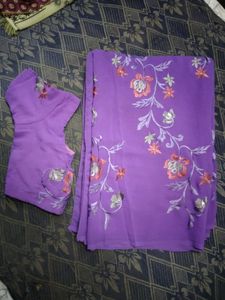 Purple saree with blouse set