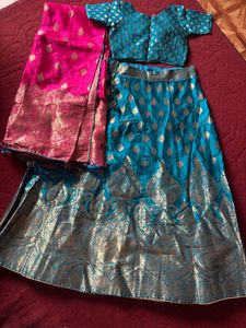 Brocade Lehenga Choli with Pink Dupa