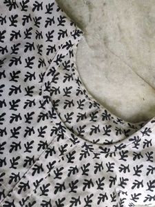 White Kurta with Black Leaf Print