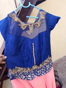 Blue &amp; Pink Embroidered Lehenga gown