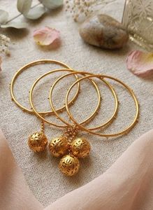 Gold Tone Dangling Ball Bangles