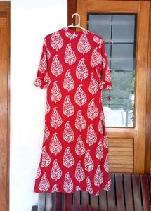 Red Block Print Cotton Kurta