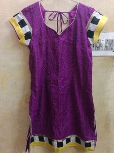 Women's Purple Kurta With Cream Churidar