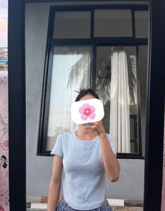 Light Blue Henley Cropped T-Shirt