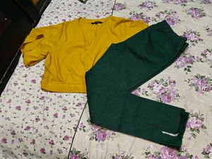 Yellow Cropped Top & Green Pants Set