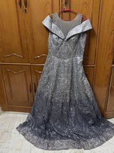 Stunning Silver Sequin Off-Shoulder Gown