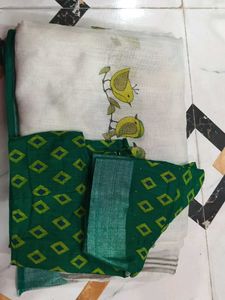 White Saree with Bird Print