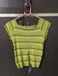 Trendy Ribbed Ruched Crop Top | Size S