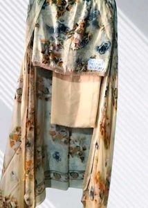 Yellow/Blue print Flower design Suit with Dupatta