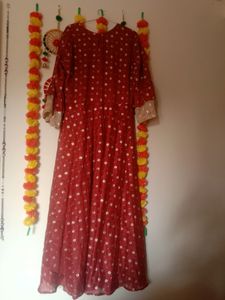 Golden And Rust Brown Anarkali Kurti