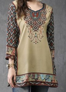 Beige Multi Color Short Kurti